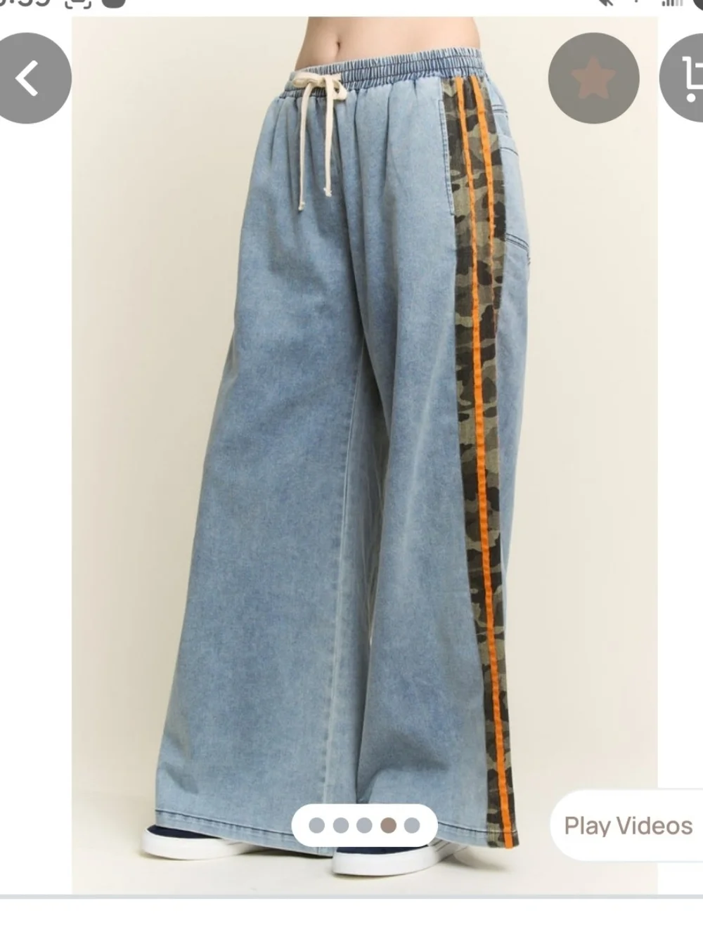 Wide Leg Denim Pants with Camo & Orange Side Stripe Jade By Jane - Picture 2 of 4